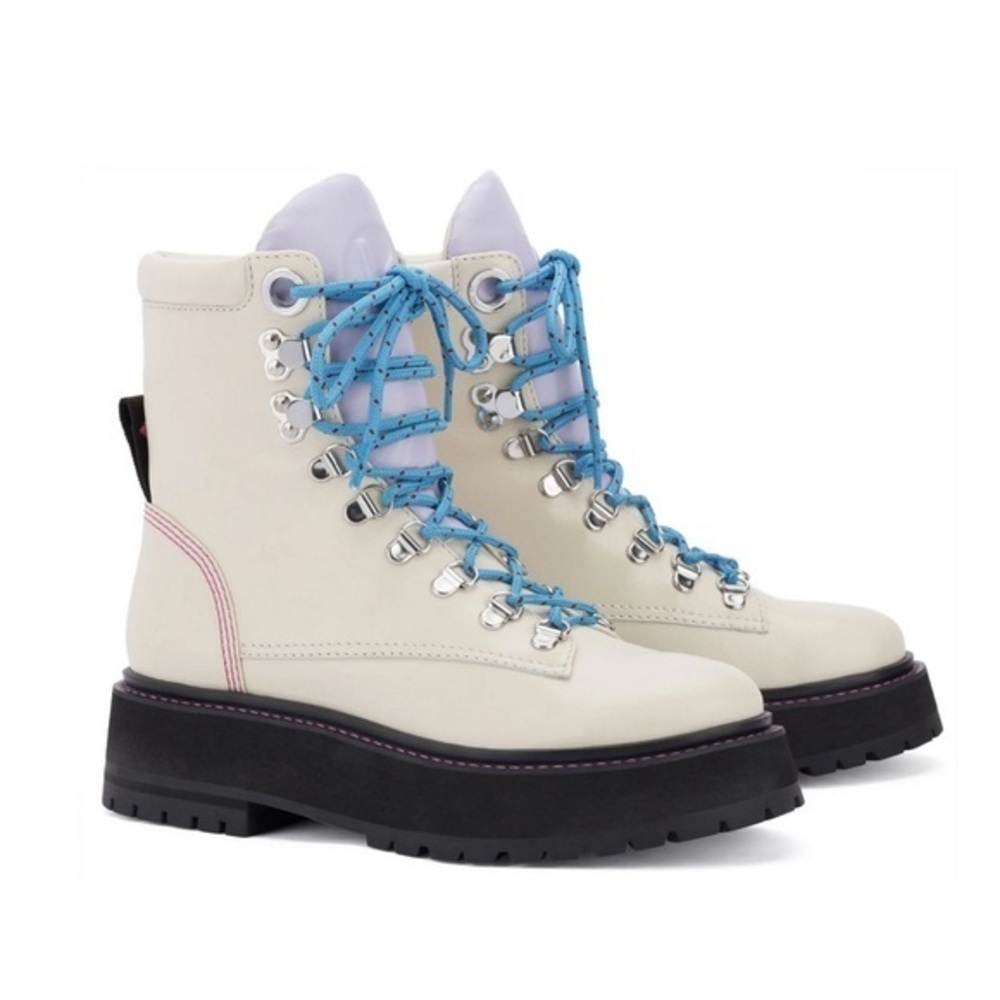 Leather boots combat style white Larroude Jordan Low Boot - Picture 1 of 12
